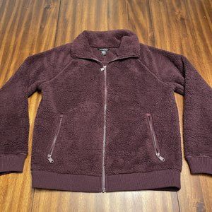 Athleta Sherpa Jacket Womens Small Plum Purple Tugga Full Zip Mock Neck Crop